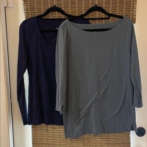 Set of 2 Loft Basic Tees- long sleeve navy scoop and 3/4 sleeve light blue boat